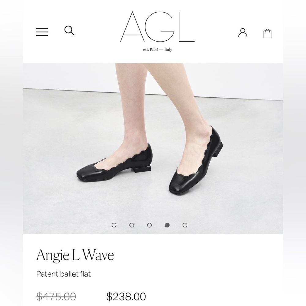 AGL Black Lamb Leather Patent Scalloped Ballet Shoes